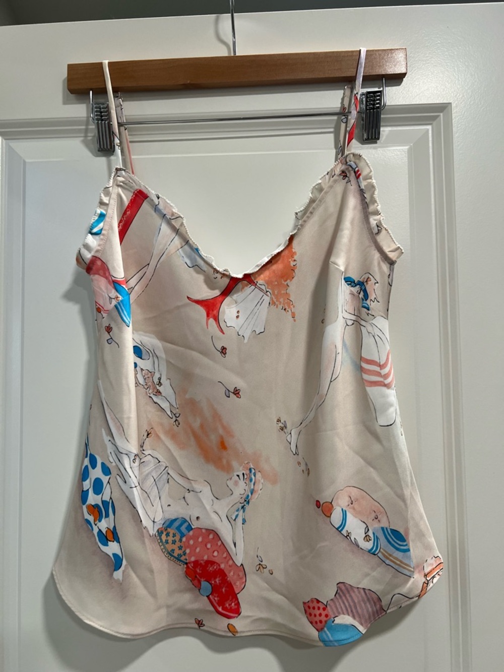 Aritzia - Wilfred Pink and Blue Printed Ruffle Camisole